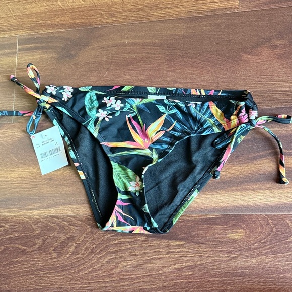 Kona Sol Black Floral Bikini Bottom Size Medium - Picture 1 of 5